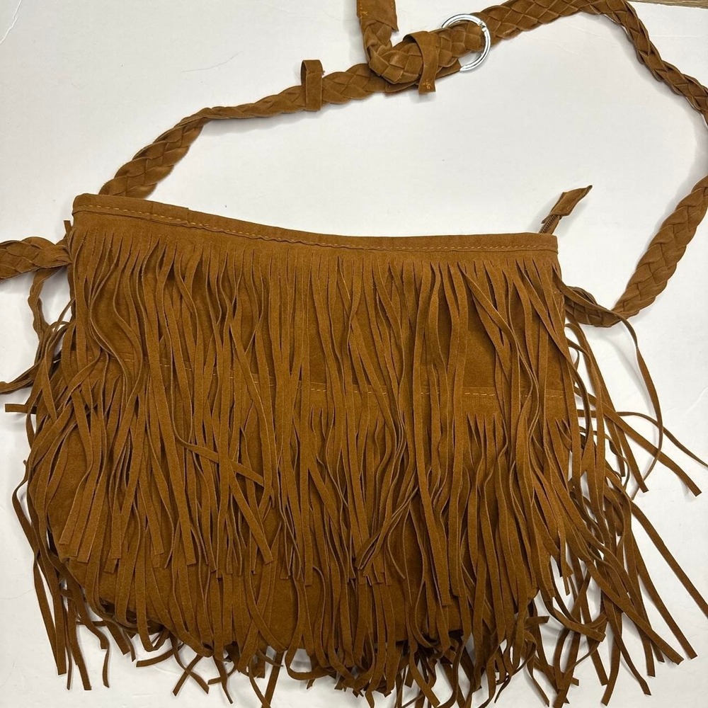 Brown suede fringe crossbody bag